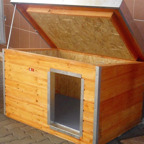 [SM_H2XL] Cușcă izolată pentru câini Thermo Madera cu acoperiș înclinat mărimea 2XL (120x80x65cm)